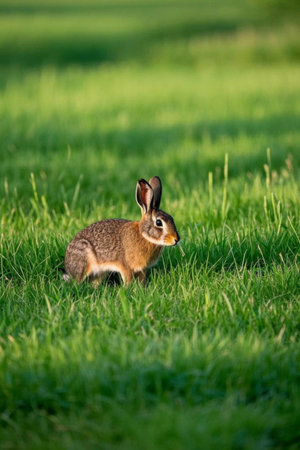 Close up of a hare in the grassの素材