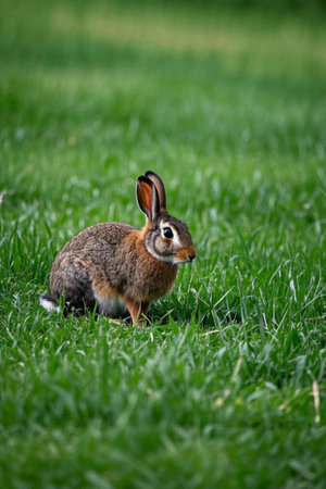 Close up of a hare in the grassの素材