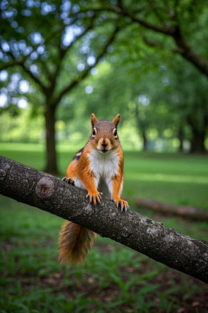 Close up of a squirrel on a branchの素材