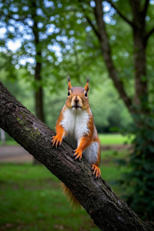 Natural scene of squirrels on a branchの素材