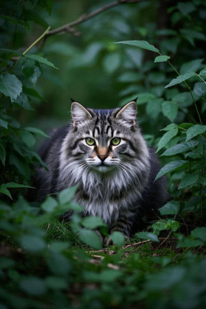 Fluffy haired cat in the forestの素材