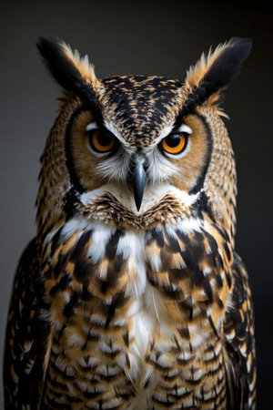 Close up of an owl staring intently at the sceneの素材