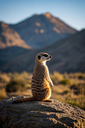 Meerkat standing on the rocksの素材