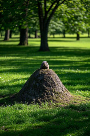 Squirrels on tree stumps in park meadowsの素材