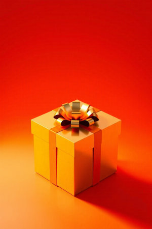 Gold Gift Box with Orange Backgroundの素材