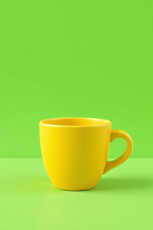Yellow cup on green backgroundの素材