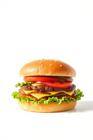 Layers of cheeseburger food displayの素材