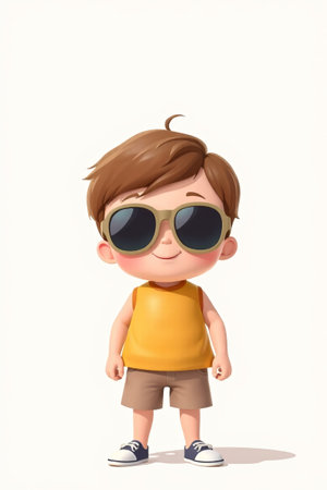 Cartoon little boy with sunglassesの素材