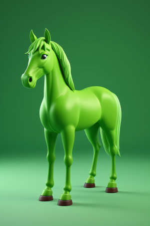 Green cartoon style standing horseの素材