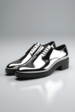 Glossy black leather shoes e commerce product displayの素材