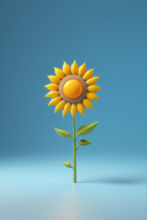 Yellow sunflower on blue backgroundの素材