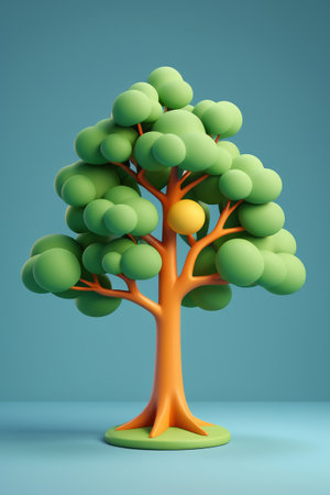 Green cartoon style tree 3D modelの素材