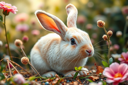 Cute bunny in the flowersの素材