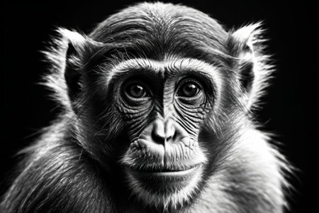 Close up black and white portrait of a monkeyの素材