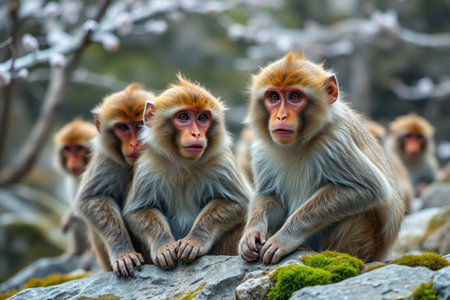 Macaques on the rocksの素材