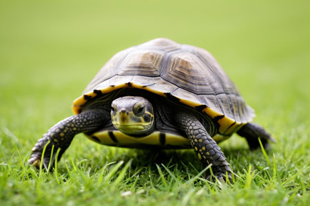 Tortoises crawling on the grassの素材
