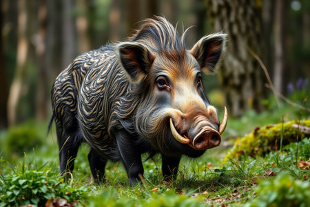 Close up of wild boar in the forestの素材