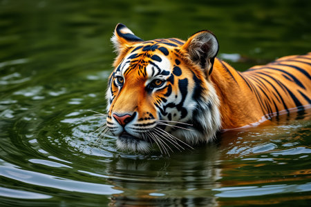 Close up of a tiger in the waterの素材