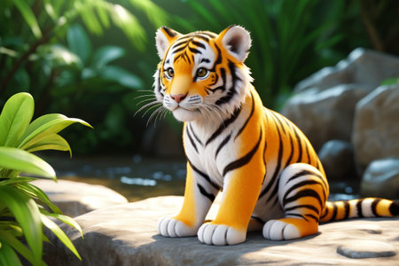 Cute little tiger sitting in a natural environmentの素材