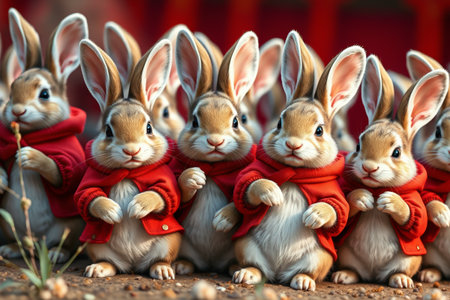 A group of cute rabbits in redの素材