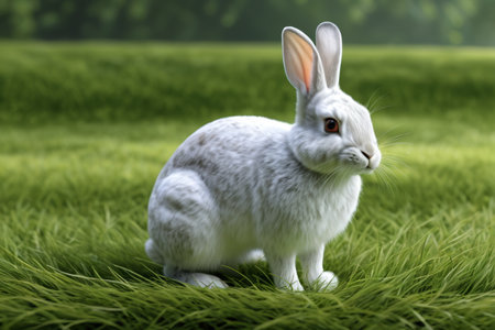 Close up of the White Rabbit on the Grassの素材