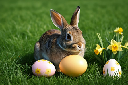 Easter Bunny and Eggs in the Grassの素材
