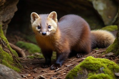 Close up of mustelids in the forestの素材
