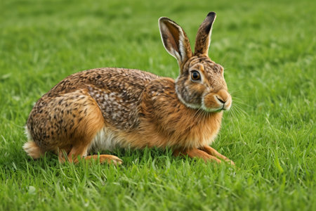 Brown hare on the grassの素材