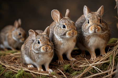 Close up of several cute little rabbitsの素材