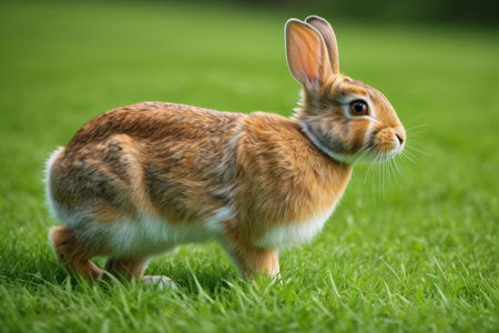 Brown rabbit standing on the grassの素材