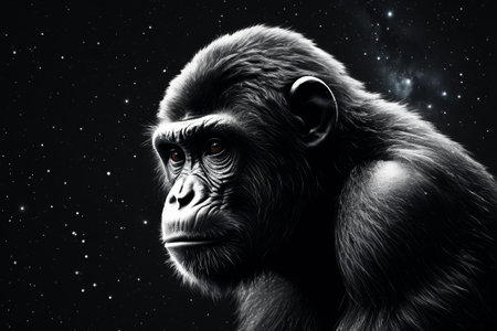 Close up of a gorilla against a starry skyの素材