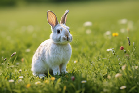 Close up of the White Rabbit on the Grassの素材