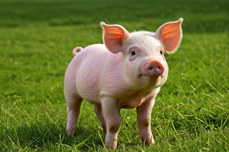 Piglet standing on the grassの素材