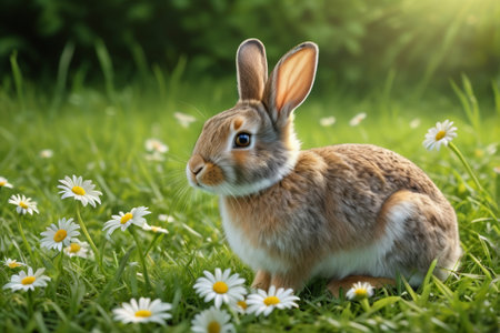 Close up of a rabbit in the grassの素材