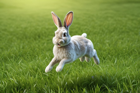 Rabbit jumping on the grassの素材