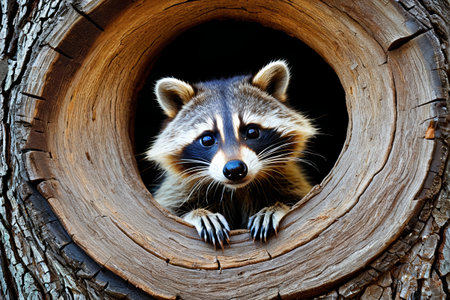 The raccoon in the tree holeの素材