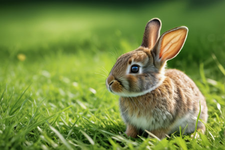 Close up of cute rabbit on the grassの素材