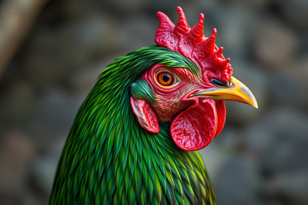 Close up of a colorful roosterの素材