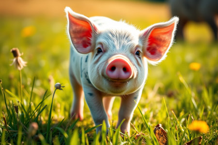 Cute pig on the grassの素材