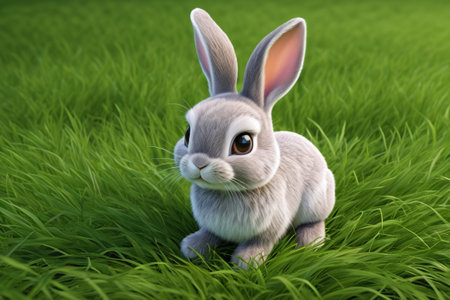Cute cartoon bunny on the grassの素材
