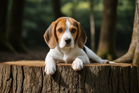 Beagle lying on the stumpの素材