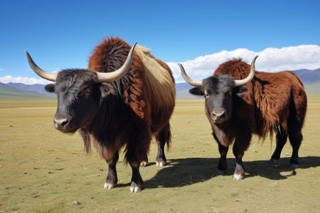 Two yaks on the grasslandの素材