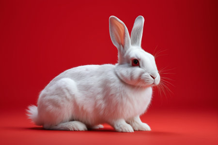 White bunny on red backgroundの素材