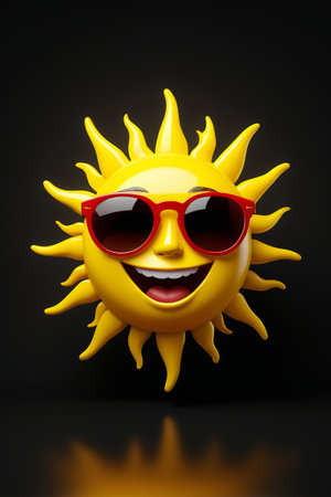 Cartoon sun expression with red sunglassesの素材