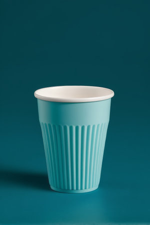 Close up of blue and white paper cupsの素材