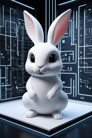 Technology style cartoon white rabbit image materialの素材