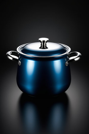 Close up of the blue two ear pot with lidの素材