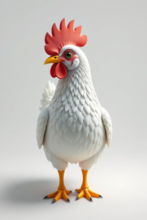 3D cartoon image of white roosterの素材
