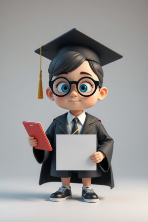 Cartoon graduate student holding certificateの素材