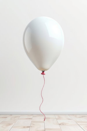 Indoor white balloon with red tetherの素材